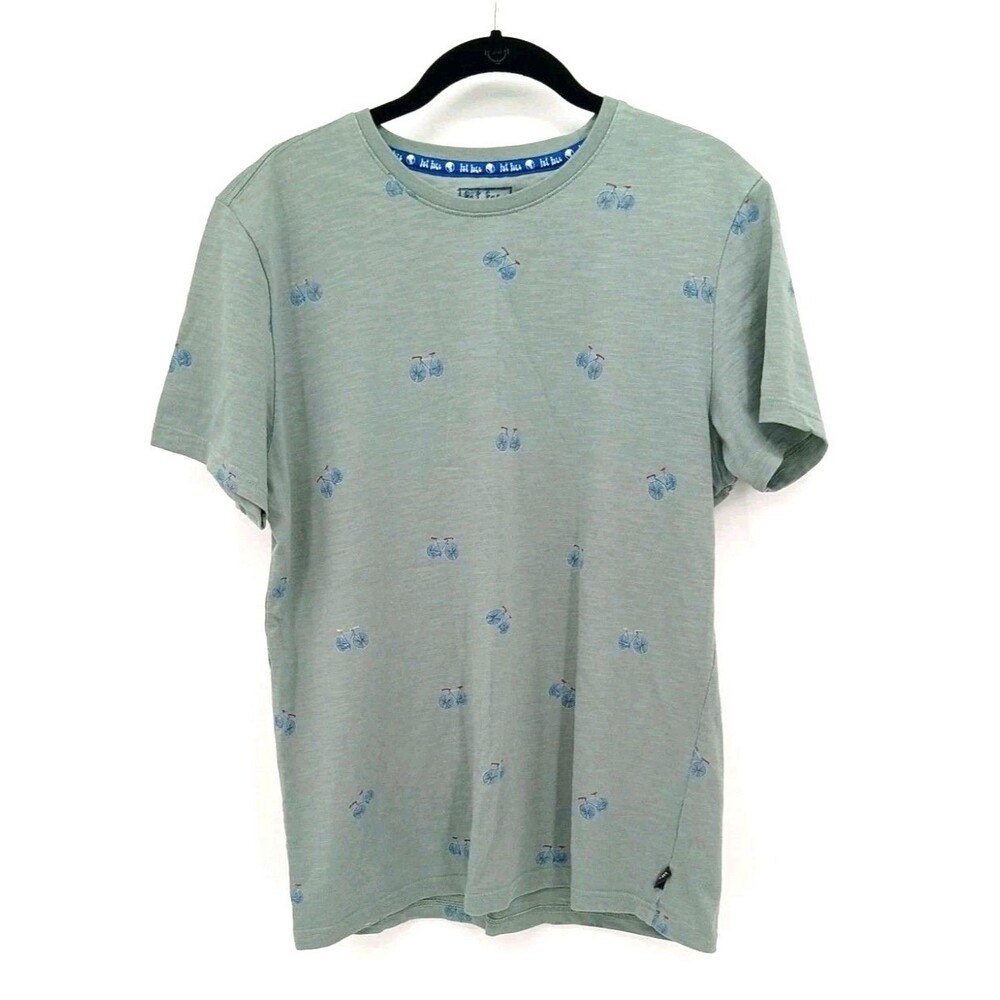 Fat Face Sage Green Bicycle Print Slub Cotton Tee Cottagecore Casual Men's M